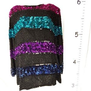 Y2K Vintage Candlelight by Janson's Purple Blue Sequin Beaded Blouse Large‎